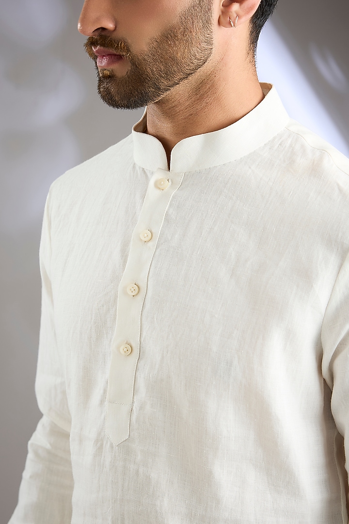 Ivory Linen Short Kurta by Arun Verma at Pernia's Pop Up Shop