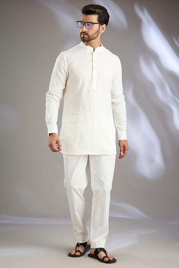 Ivory Linen Short Kurta by Arun Verma at Pernia's Pop Up Shop