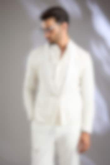 Ivory Linen Resham Embroidered Jacket by Arun Verma at Pernia's Pop Up Shop