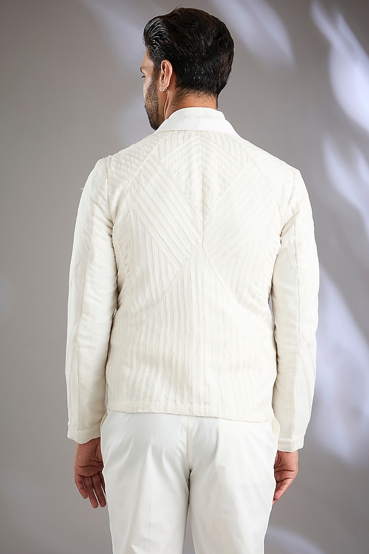 Ivory Linen Resham Embroidered Jacket by Arun Verma at Pernia's Pop Up Shop