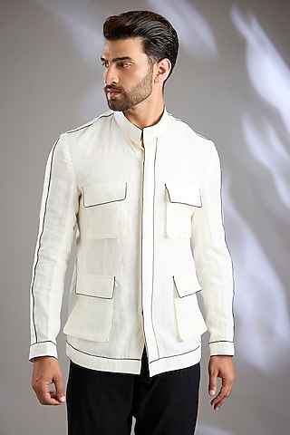 Ivory Linen Jacket by Arun Verma