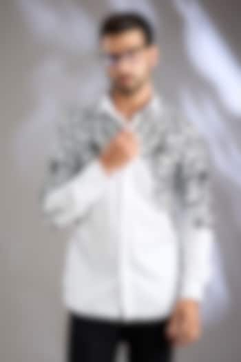 White Cotton Satin Resham Thread Embroidered Wedding Shirt by Arun Verma at Pernia's Pop Up Shop