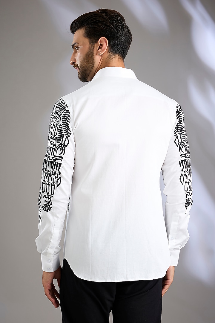 White Cotton Satin Resham Thread Embroidered Wedding Shirt by Arun Verma at Pernia's Pop Up Shop