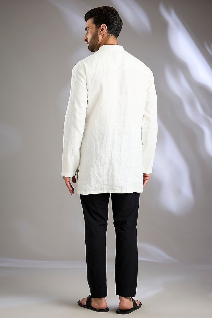 Ivory Linen Embroidered Kurta by Arun Verma at Pernia's Pop Up Shop