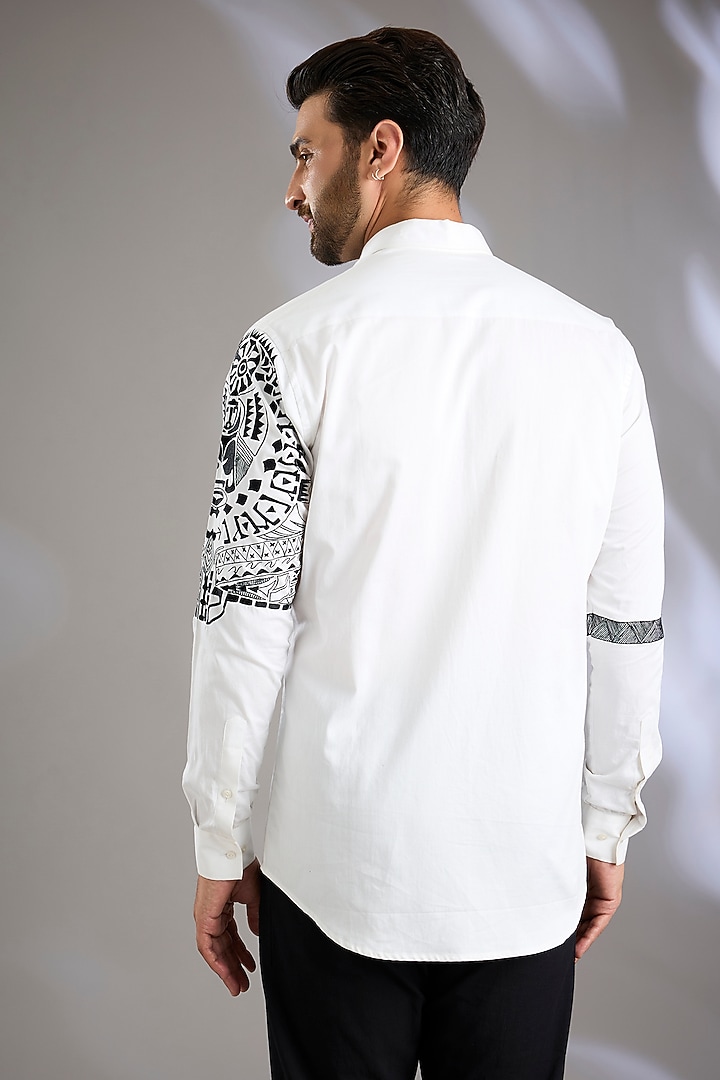 White Cotton Satin Resham Thread Embroidered Party Wear Shirt by Arun Verma at Pernia's Pop Up Shop