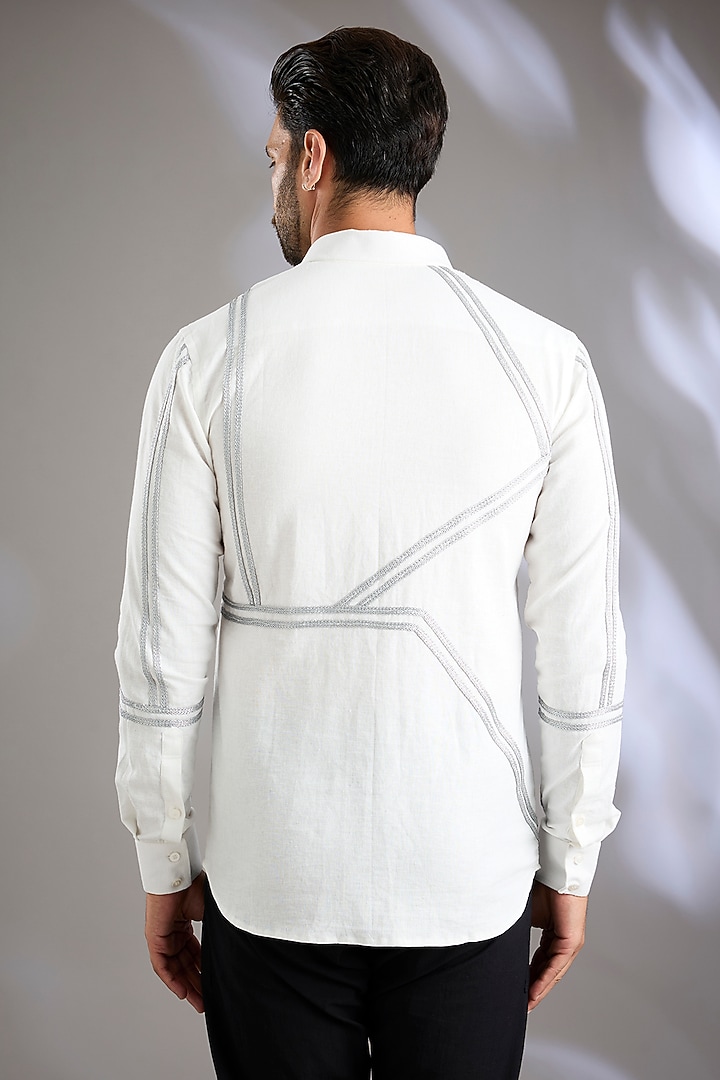 White Cotton Embroidered Wedding Shirt by Arun Verma at Pernia's Pop Up Shop