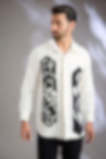 Ivory Linen Embroidered Wedding Shirt by Arun Verma at Pernia's Pop Up Shop