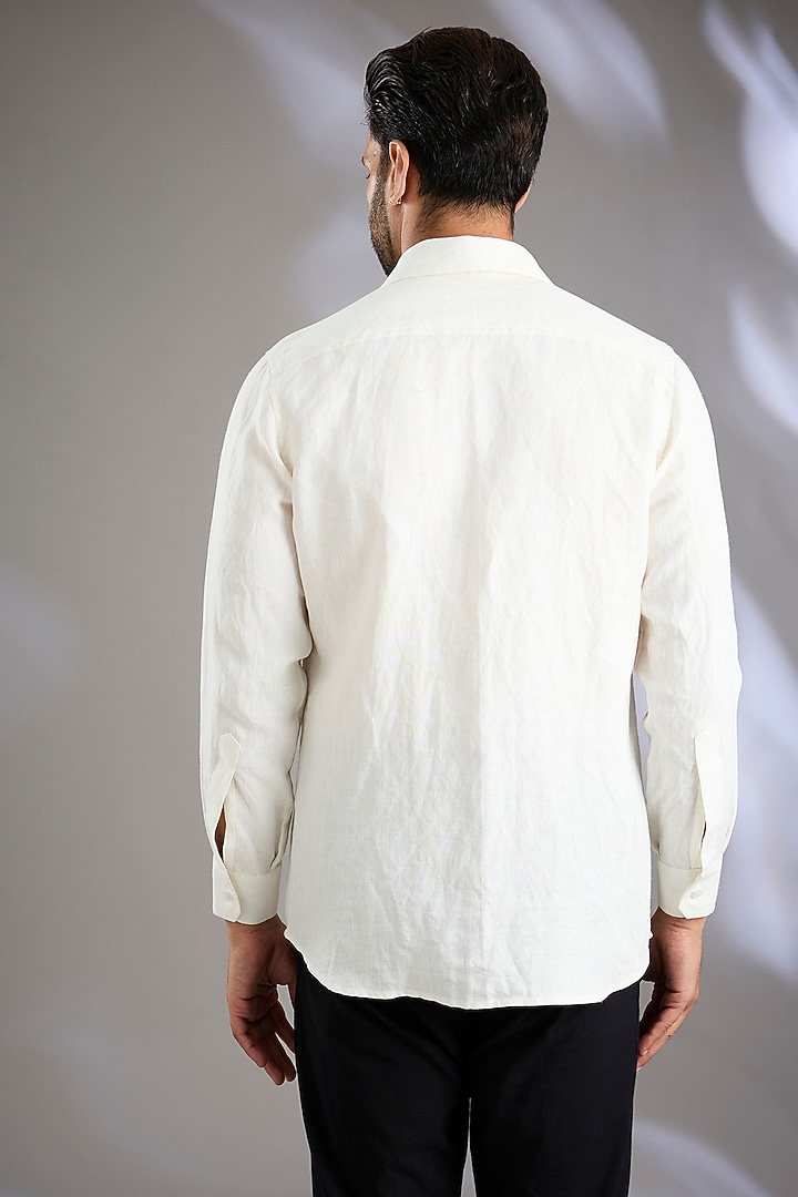 Ivory Linen Embroidered Wedding Shirt by Arun Verma at Pernia's Pop Up Shop