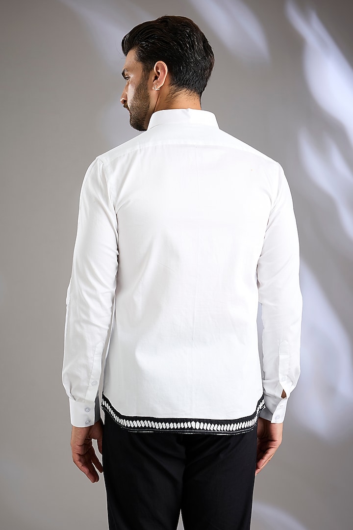 White & Black Cotton Satin Embroidered Party Wear Shirt by Arun Verma at Pernia's Pop Up Shop
