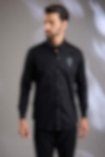 Black Cotton Motif Party Wear Shirt by Arun Verma at Pernia's Pop Up Shop