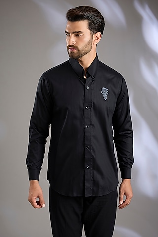 Black Cotton Motif Shirt by Arun Verma