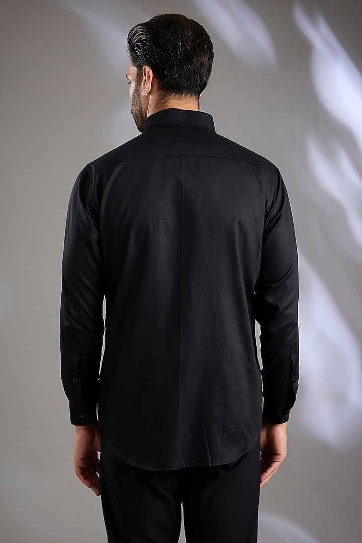 Black Cotton Motif Party Wear Shirt by Arun Verma at Pernia's Pop Up Shop