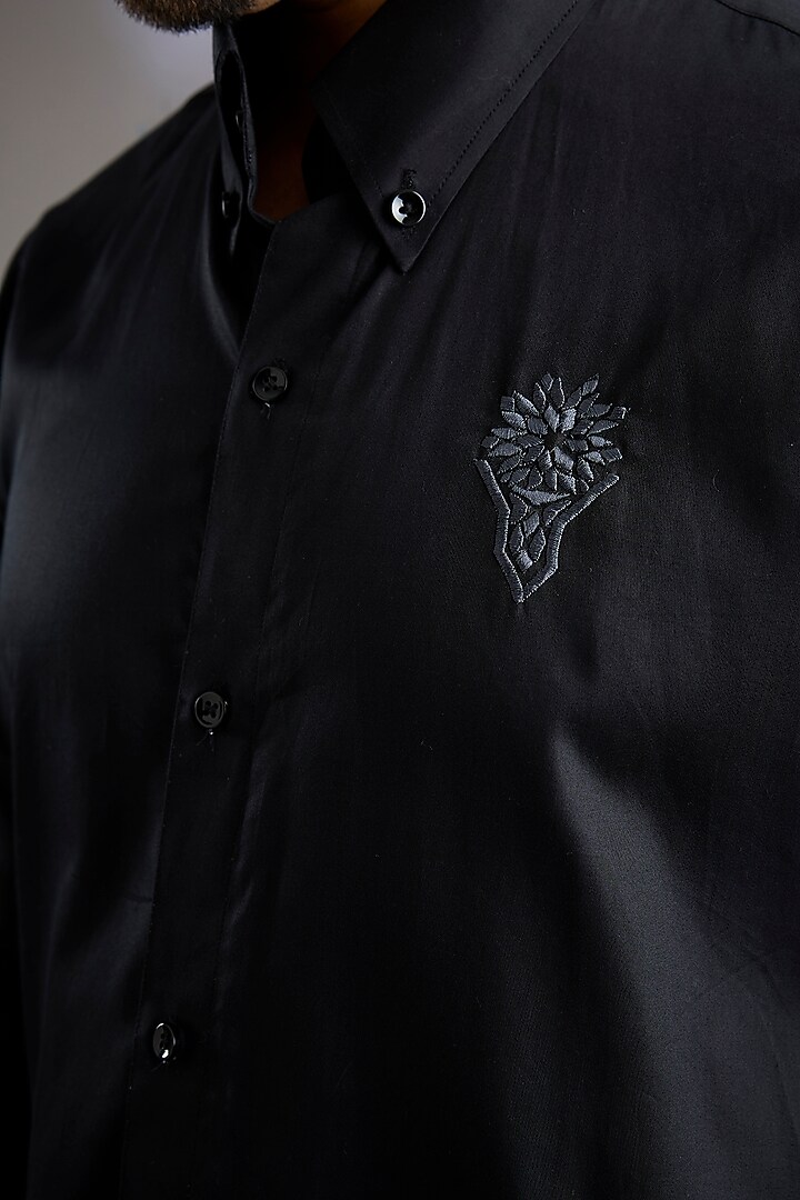 Black Cotton Motif Party Wear Shirt by Arun Verma at Pernia's Pop Up Shop
