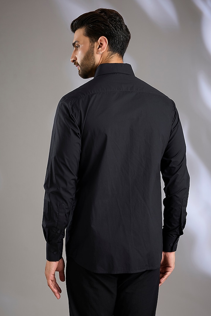 Black Cotton Poplin Embroidered Wedding Shirt by Arun Verma at Pernia's Pop Up Shop
