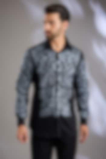 Black Cotton Satin Resham Embroidered Wedding Shirt by Arun Verma at Pernia's Pop Up Shop