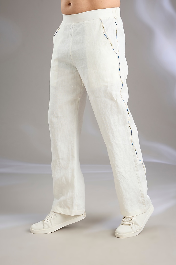 Ivory Linen Embroidered Co-Ord Set by Arun Verma at Pernia's Pop Up Shop
