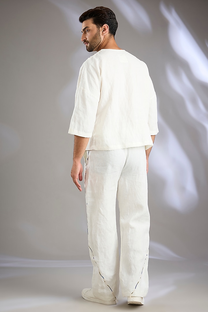 Ivory Linen Embroidered Co-Ord Set by Arun Verma at Pernia's Pop Up Shop