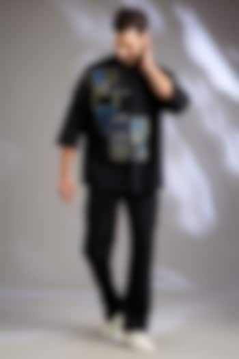 Black Cotton Twill Embroidered Co-Ord Set by Arun Verma at Pernia's Pop Up Shop