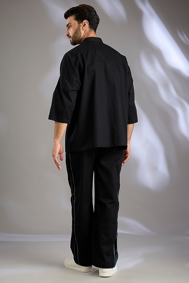 Black Cotton Twill Embroidered Co-Ord Set by Arun Verma at Pernia's Pop Up Shop