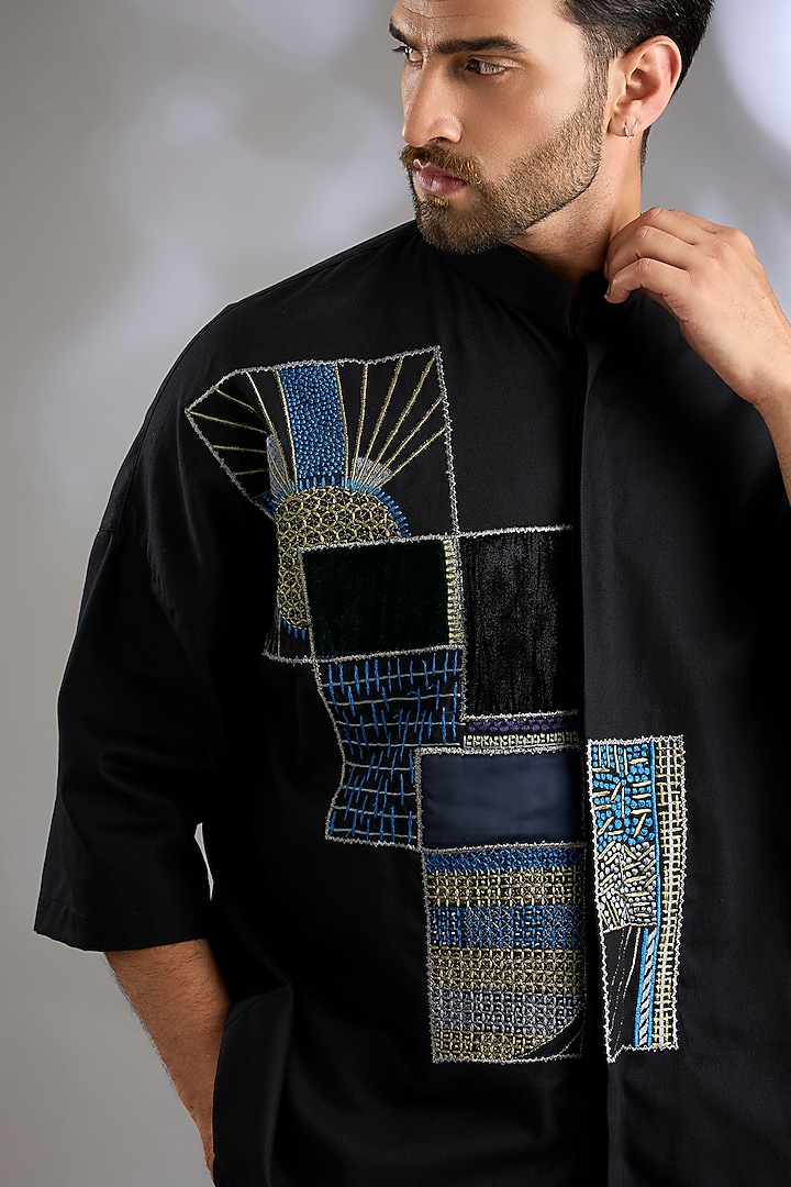 Black Cotton Twill Embroidered Co-Ord Set by Arun Verma at Pernia's Pop Up Shop