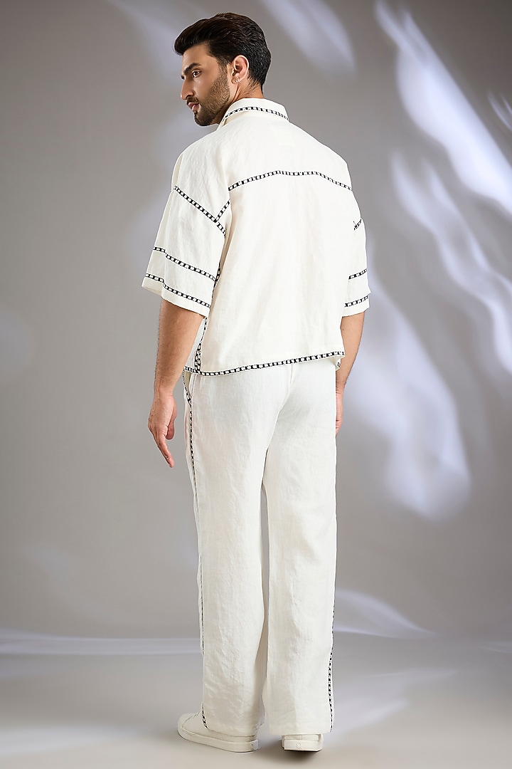 Ivory Linen Resham Embroidered Co-Ord Set by Arun Verma at Pernia's Pop Up Shop