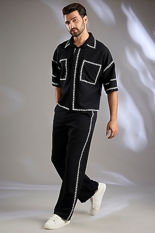 Black Italian Micro Resham Embroidered Co-Ord Set by Arun Verma