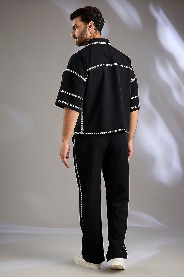 Black Italian Micro Resham Embroidered Co-Ord Set by Arun Verma at Pernia's Pop Up Shop