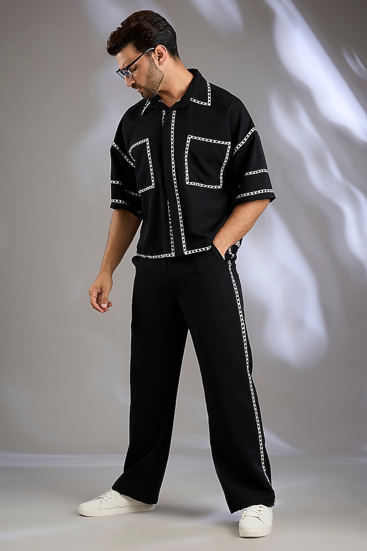 Black Italian Micro Resham Embroidered Co-Ord Set by Arun Verma at Pernia's Pop Up Shop