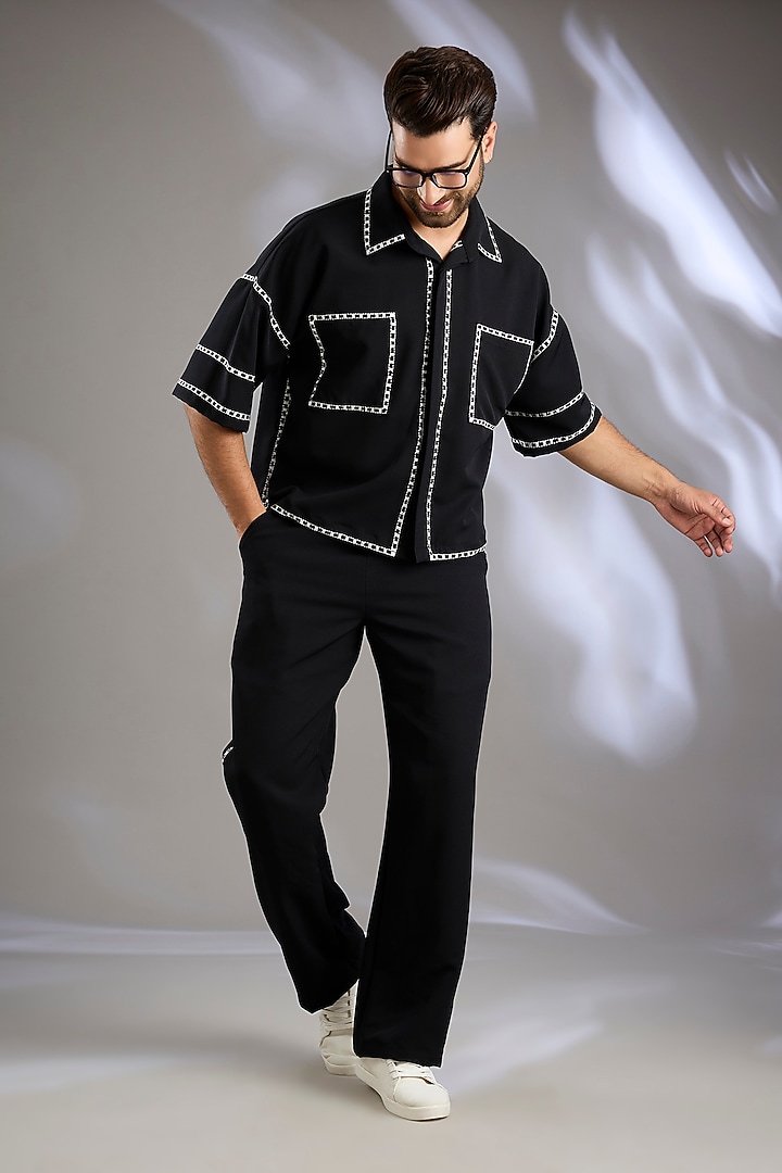 Black Italian Micro Resham Embroidered Co-Ord Set by Arun Verma at Pernia's Pop Up Shop