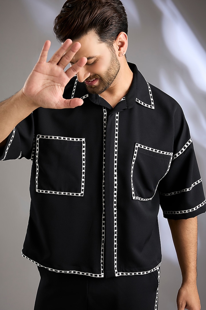 Black Italian Micro Resham Embroidered Co-Ord Set by Arun Verma at Pernia's Pop Up Shop