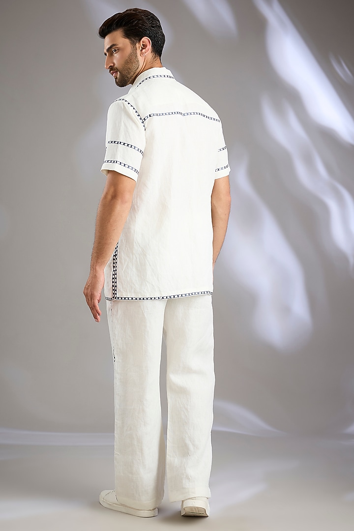 Ivory Linen Placement Embroidered Co-Ord Set by Arun Verma at Pernia's Pop Up Shop