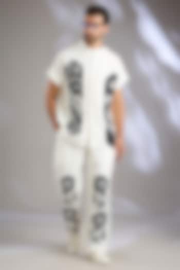 Ivory Linen Placement Embroidered Co-Ord Set by Arun Verma at Pernia's Pop Up Shop