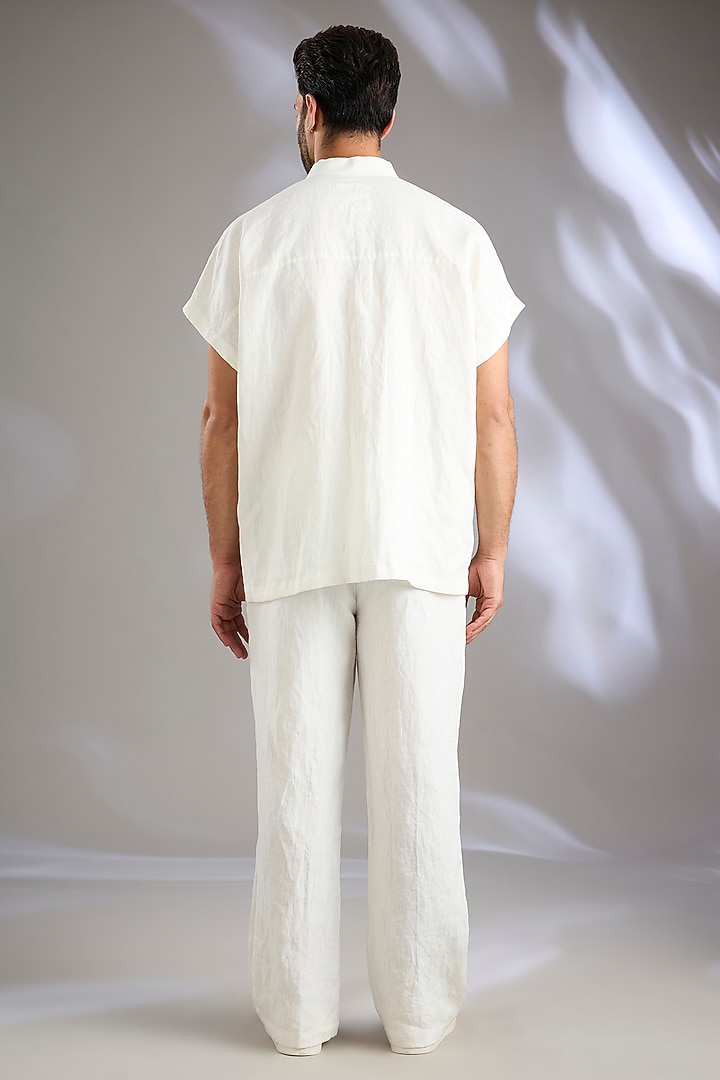 Ivory Linen Placement Embroidered Co-Ord Set by Arun Verma at Pernia's Pop Up Shop