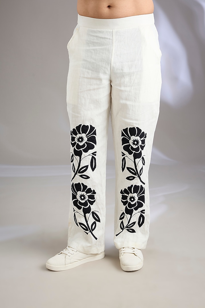 Ivory Linen Placement Embroidered Co-Ord Set by Arun Verma at Pernia's Pop Up Shop