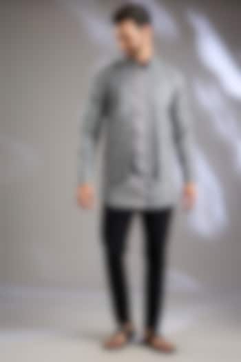 Black Cotton Satin Digital Printed Wedding Indowestern Set by Arun Verma at Pernia's Pop Up Shop