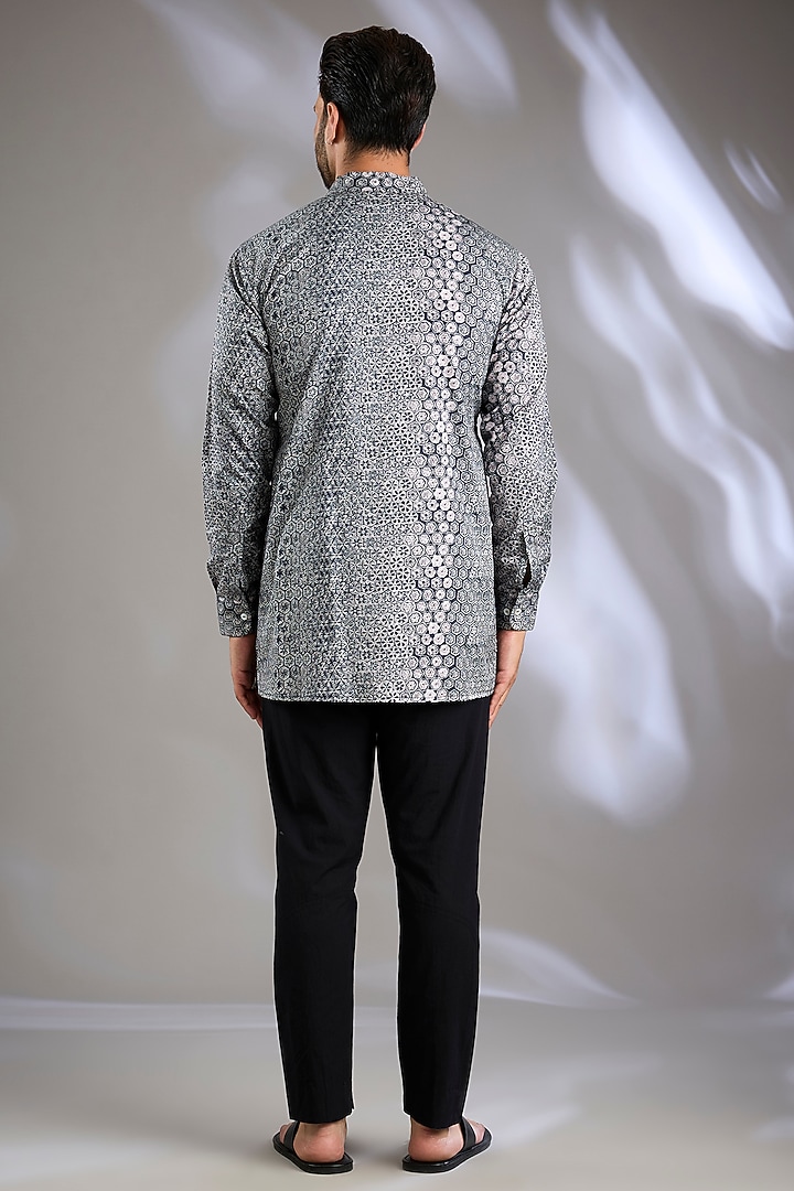 Black Cotton Satin Digital Printed Wedding Indowestern Set by Arun Verma at Pernia's Pop Up Shop