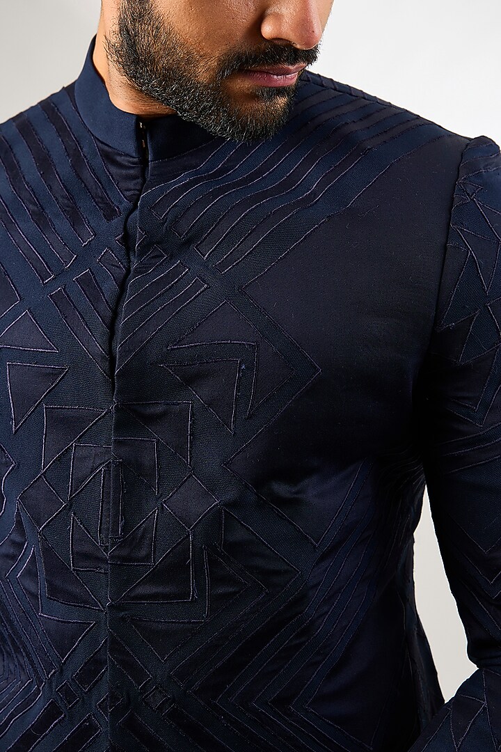 Indigo Micro Embroidered Wedding Bandhgala by Arun Verma at Pernia's Pop Up Shop
