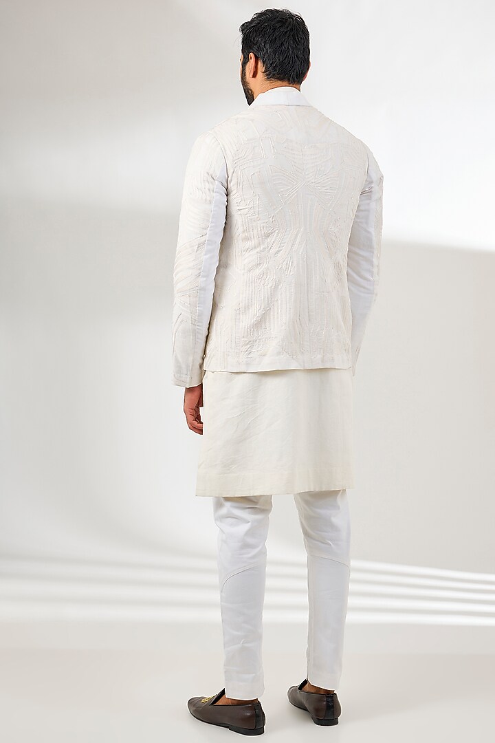 Ivory Linen Resham Embroidered Jacket by Arun Verma at Pernia's Pop Up Shop