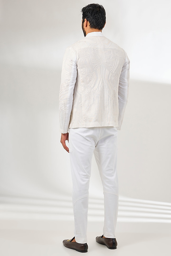 Ivory Linen Resham Embroidered Jacket by Arun Verma at Pernia's Pop Up Shop