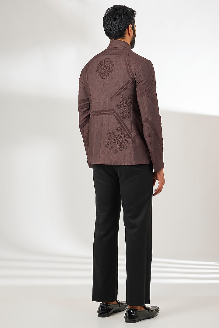 Wine Silk Embroidered Zipper Jacket by Arun Verma at Pernia's Pop Up Shop