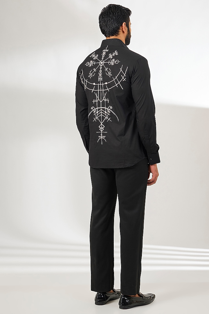 Black Cotton Resham Thread Embroidered Party Wear Shirt by Arun Verma at Pernia's Pop Up Shop
