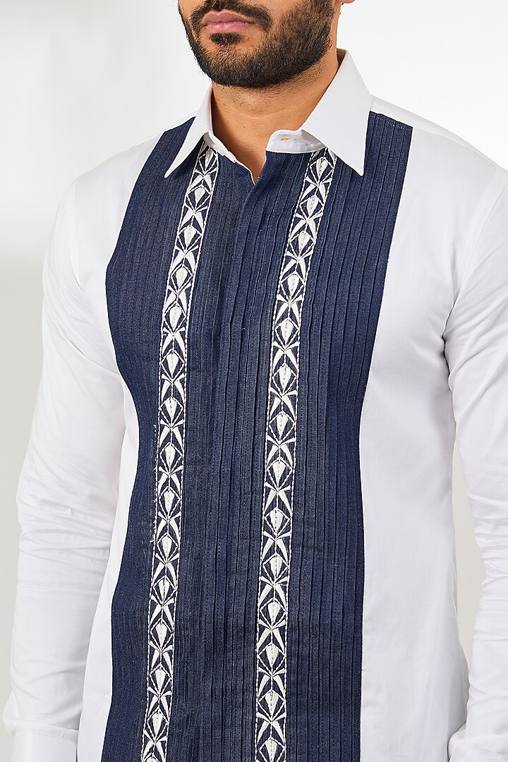 White Cotton Thread Embroidered Party Wear Shirt by Arun Verma at Pernia's Pop Up Shop