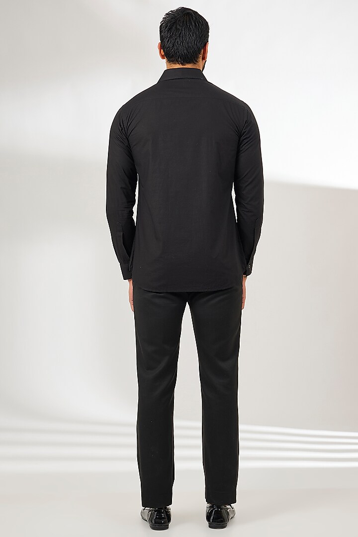 Black Silk Resham Thread Embroidered Party Wear Shirt by Arun Verma at Pernia's Pop Up Shop