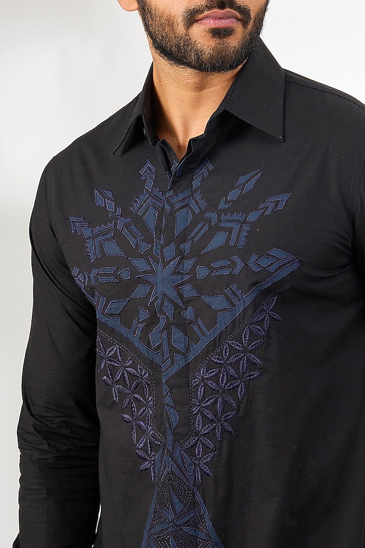 Black Silk Resham Thread Embroidered Party Wear Shirt by Arun Verma at Pernia's Pop Up Shop