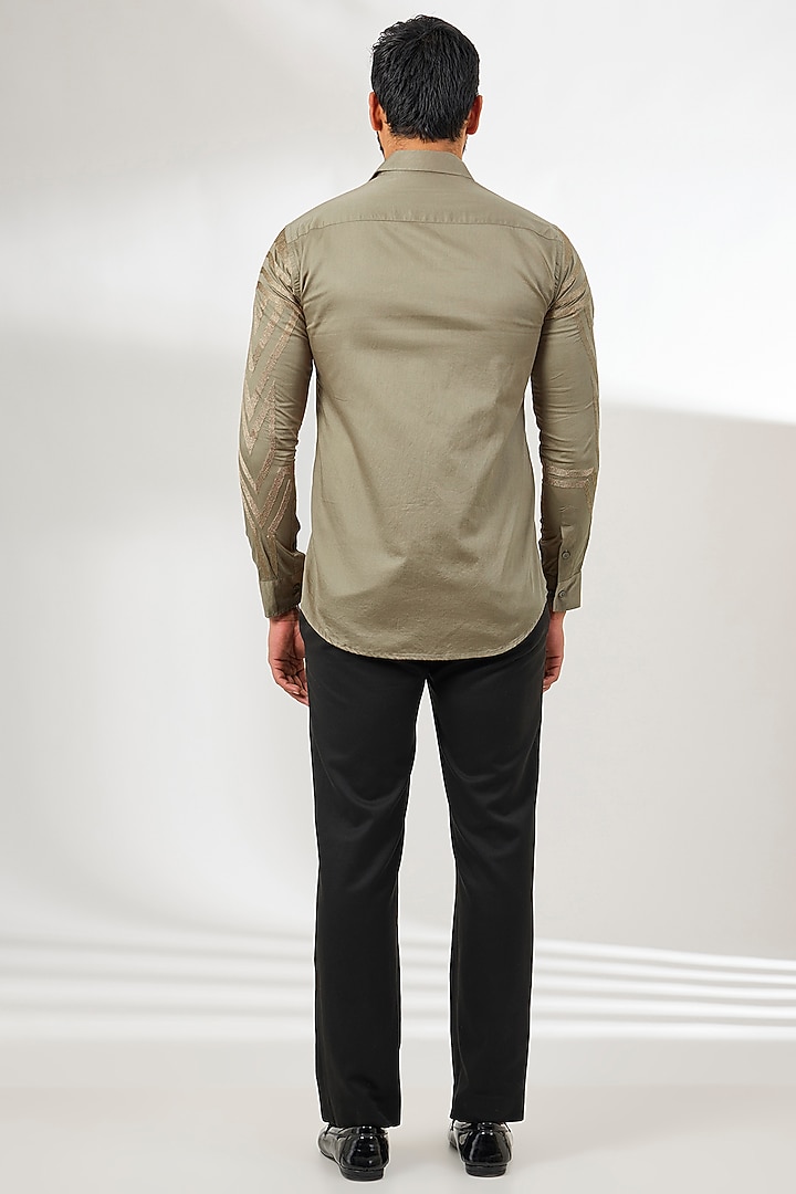 Beige Cotton Satin Resham Thread Embroidered Party Wear Shirt by Arun Verma at Pernia's Pop Up Shop