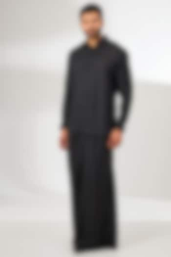 Black Linen Embroidered Shirt by Arun Verma