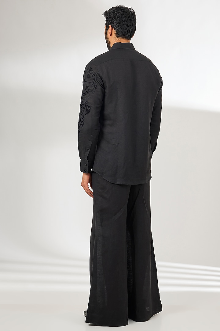 Black Linen Embroidered Party Wear Shirt by Arun Verma at Pernia's Pop Up Shop