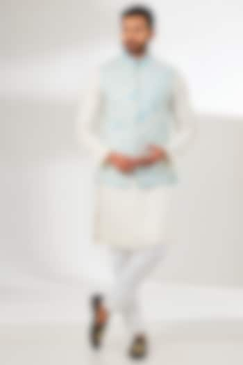 Pale Blue Silk Patchwork Bundi Jacket by Arun Verma