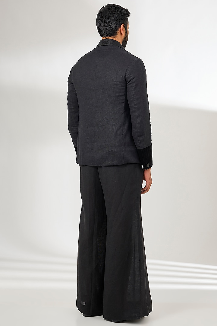 Black Linen Bell Bottom Pleated Wide-Leg Pants by Arun Verma at Pernia's Pop Up Shop