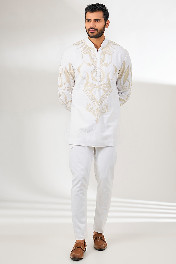 White Cotton Twill Trousers by Arun Verma